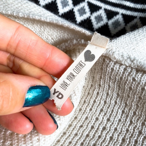 ✔️ BLACK OFF WHITE FRINGE TRIBAL PRINT KNIT SHORT SLEEVE CARDIGAN! - Picture 6 of 10